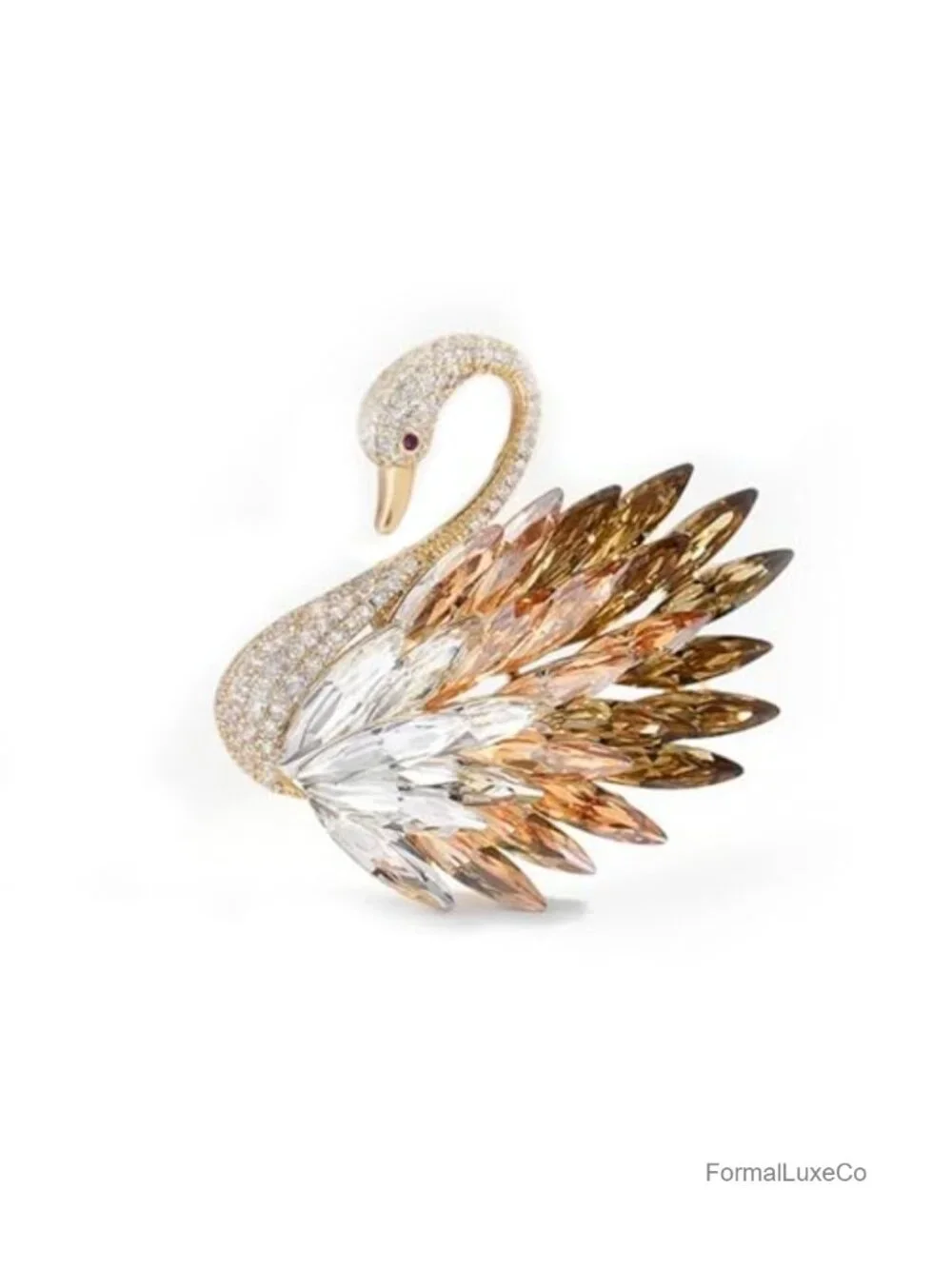 Austrian Crystal Swan Brooch Vintage Rhinestone Lapel Pin